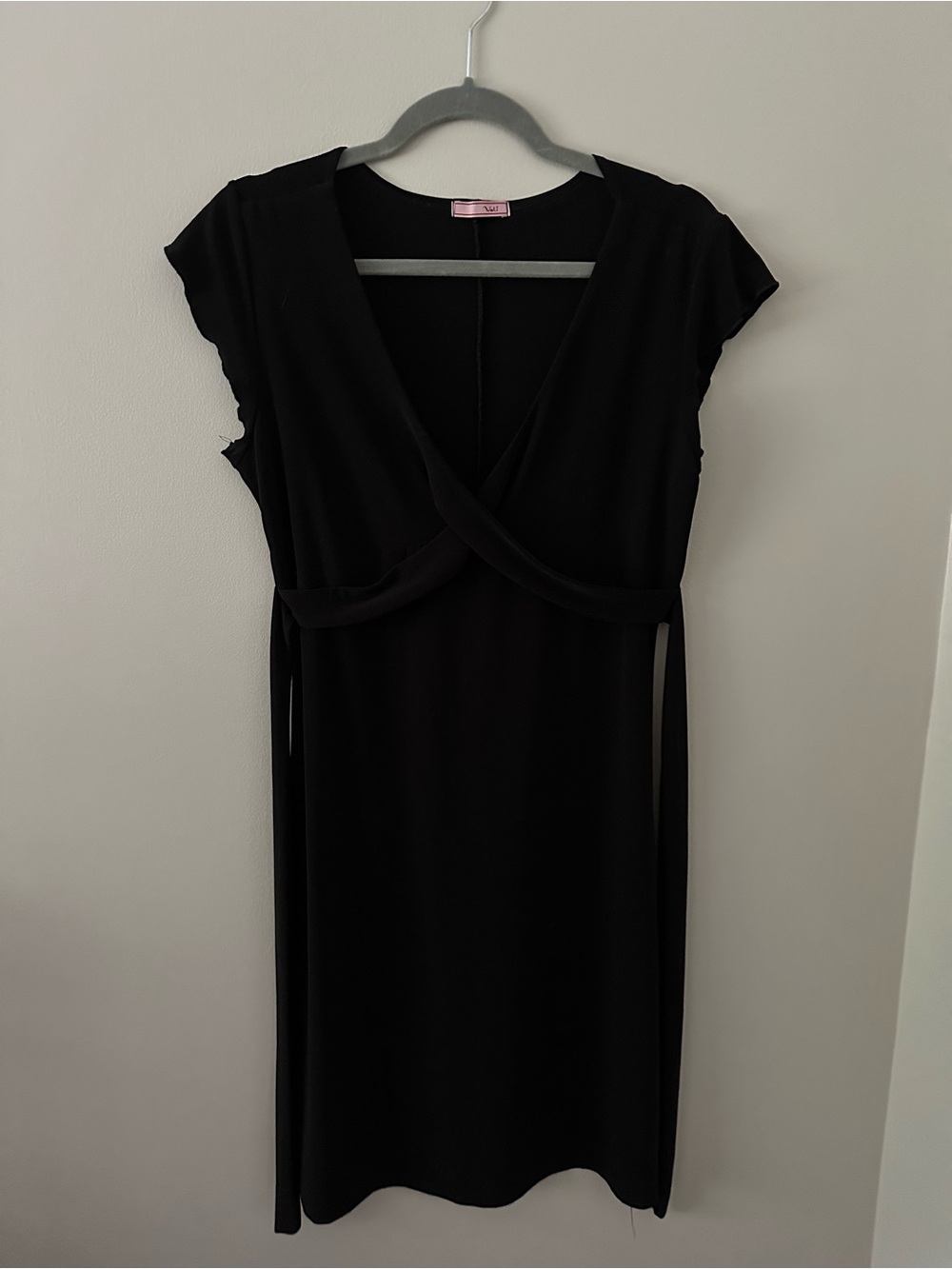 Black Cap-Sleeve Wrap-Style Midi Dress